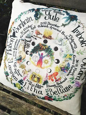 Cushion Cover Wheel Of The Year Home Decor Scatter Pagan Wicca Gardening Shamani • £6.45