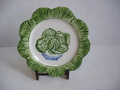 San Marco ITALY 8 1/2  Hdptd Green Cabbage In Blue Bowl Leaf Plate Majolica • $31.55