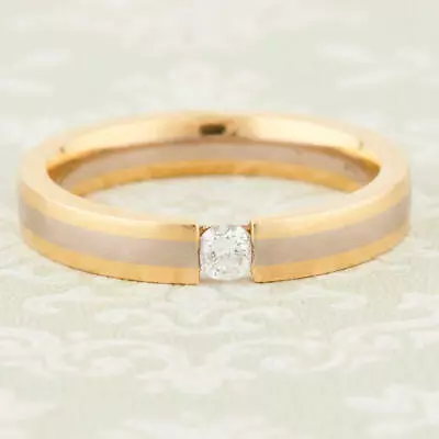 Diamond Solitaire Ring - 18ct 2 Colour Yellow And Slate Gold - Size M • £935