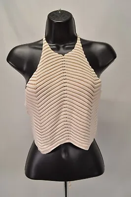 NWT Maniere De Voir Knitted Contour Halter Neck Off White Top  Size Small • $29.99