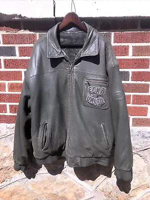 Vintage Ecko Unltd Fur And Green  Leather Bomber Jacket Two-faced Men's 2XL • $269