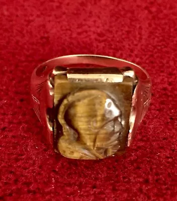 10k Yellow Gold Men's Tiger Eye & Knights Head Cameo Ring Size 6 • $220.25