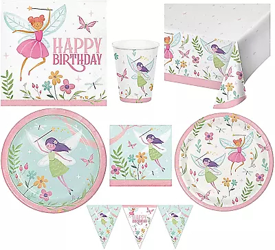 Fairy Party Tableware Set For Kids Birthday Plate Cup Napkin Table Display Decor • £6.85