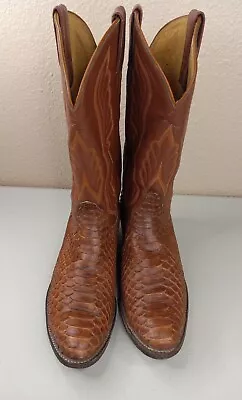 Vintage Tony Lama Brown Leather Snake Skin Cowboy Boots Made USA Y5697 Size 10D • $130