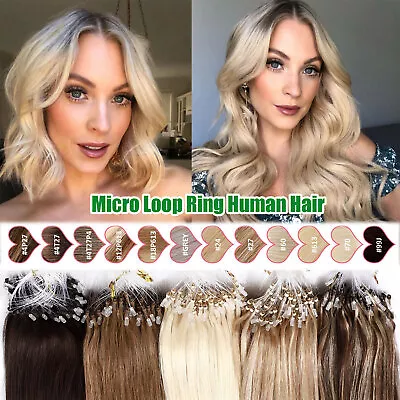 Blonde Micro Ring Loop Remy Human Hair Extensions Straight Micro Beads Link Hair • $173.91