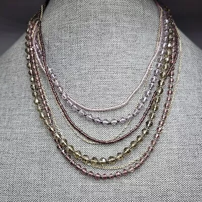 J Jill Beaded Multi Strand Pink Purple Glass Necklace 17  • $14.99