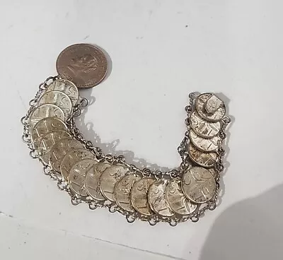 Vintage 1953 & 1954 Mexico Silver Coin Bracelet - 20 Centavos & 5 Centavo Coin • $49.95