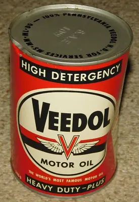 Vintage Veedol High Detergent HD Plus Motor Oil Can Metal Quart NOS Full • $79.95