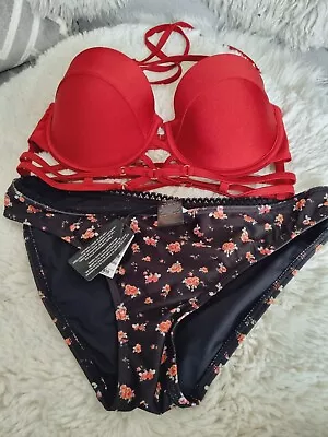 Womens New  Look &  Next  Bikini   Set  Size  34 D Top    Bottoms  10 Bnwt  • £19.99