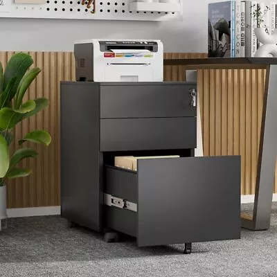 3-Drawer Metal File Cabinet Under Desk Small Rolling Storage Filing Cabinet • $89.99