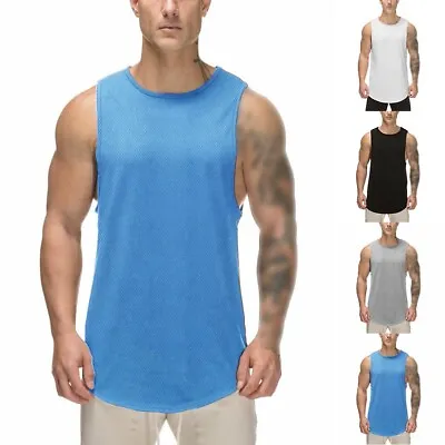 Mens Muscle Tank Tops Gym Bodybuilding Sleeveless Wokout T Shirt Vest M XXL • £16.02