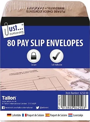 Wage Packet Brown Envelopes Payslip Printed 80 Pack Just Stationery • £5.49