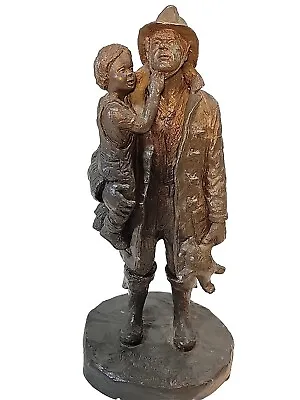 Vtg Firefighter Saving Girl Michael Garman Sculpture Bronzetone 1986 Retired • $49.99