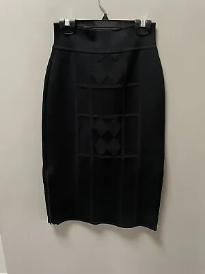 $49 • Buy Scanlan Theodore Black Textured Crepe Knit Skirt Zip Sides Size Small