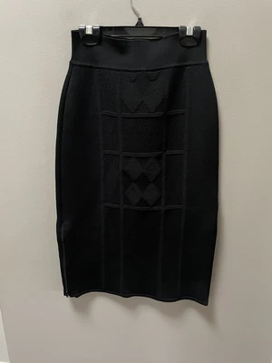 $49 • Buy Scanlan Theodore Black Textured Crepe Knit Skirt Zip Sides Size Small