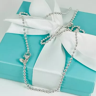28  Tiffany & Co Mens Unisex Dog Chain Bead Necklace In Sterling Silver • $189