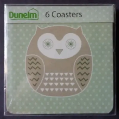 £5.99 • Buy New Boxed Set Of 6 Dunelm Owl Sage/Taupe Corked Backed Coasters Great Condition