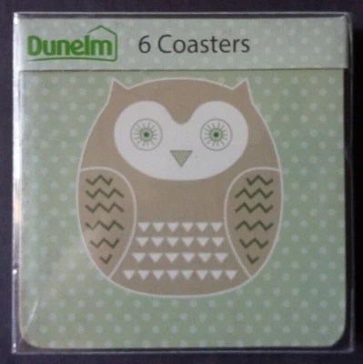 £5.99 • Buy New Boxed Set Of 6 Dunelm Owl Sage/Taupe Corked Backed Coasters Great Condition