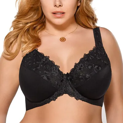 Women's Minimizer Embroidery Lace Plus Size Unlined Bra Underwire Full Coverage • $12.89