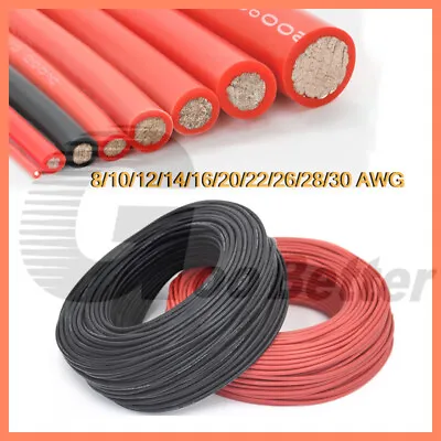 Flexible Soft Silicone Wire Cable 8/10/12/14/16/20/22/26/28/30 AWG Red Black • £1.79