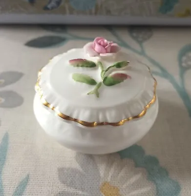 Vintage Coalport Bone China Trinket Box With Pink Rose On Lid Made In England  • £8