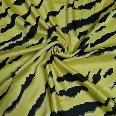 £0.99 • Buy Twill Mat Satin Fabric Lime And Black Printed 55  Wide Sold By Metre
