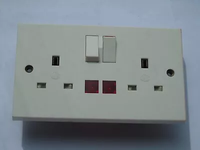 MK Classic Square Frame White DP 2G Double Switched Plug Socket 13A With 2 Neons • £8.99