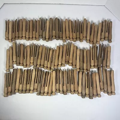 Vintage Lot Of 90 Wood Clothes Pins Rounded Round Tops 3.75 Inches Long • $39.99