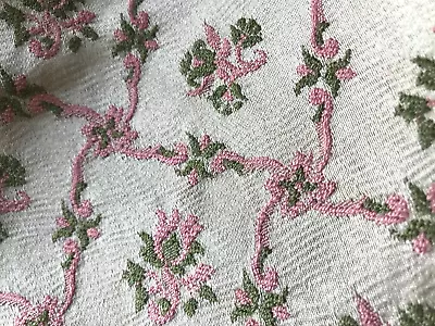 Antique VTG.  Upholstery--Ticking  Fabric  Pink--Green--Champagne   Remnant • $24.95