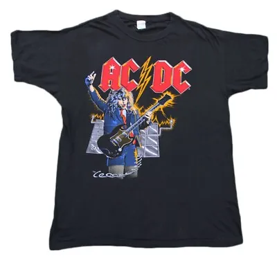 Vintage AC DC Back In Black Angus Young Tour Band Rock Single Stitch T-shirt • £0.99