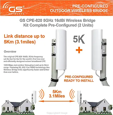 Wireless Bridge Point To Point Outdoor Wifi Wireless Network Expansion Kit Lon • $152.29