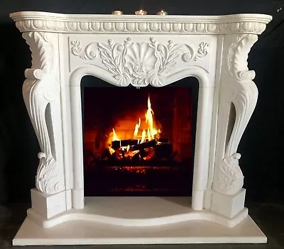 Hand Carved FRENCH Mantle – White Marble Mantel - ABSOLUTELY STUNNING! • $5650