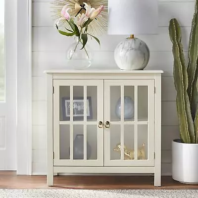 Glass Door Storage Display Antique White Country Style Cabinet Hutch • $191.77