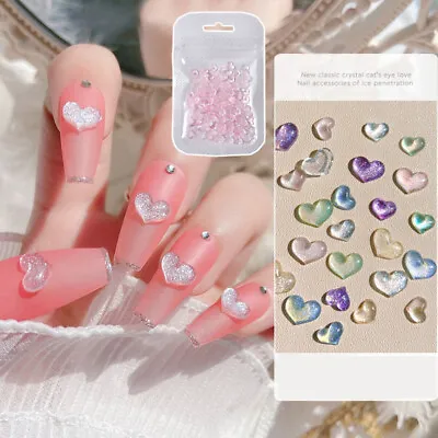 Love Heart Nail Diamond Nail Art Decoration Light Sensitive Nail Rhinestone CA • $2.07