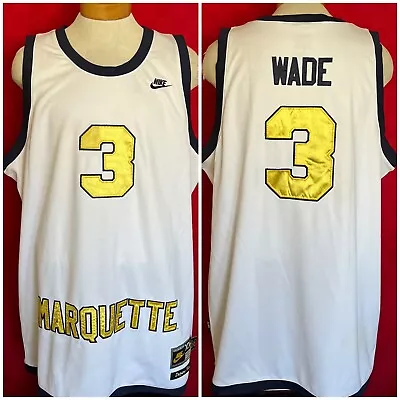 RARE VTG Dwayne Wade #3 SEWN Marquette Univ Jersey GOLD XXL Miami Heat Bulls • $72.22