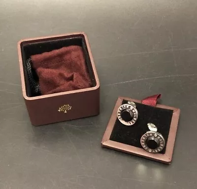 New Mulberry Silver Black Round Cufflinks Boxed RMF53-ER • £12.84