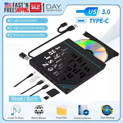 Slim External CD DVD RW Drive USB 3.0 Player Burner Reader For Laptop PC Mac HP • $6.99