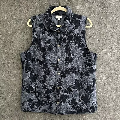 J. Jill Vest Women's Large Blue Floral Quilted Pockets Snap Front Lightweight • $26.88