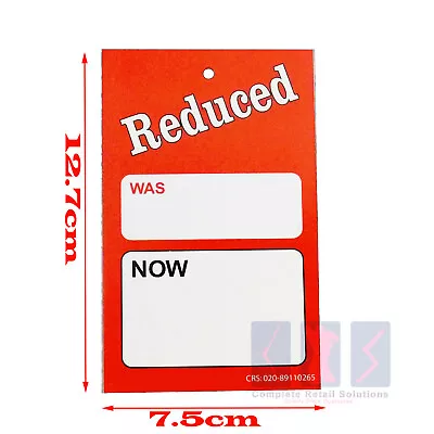 £2.29 • Buy 50x LARGE REDUCED WAS NOW PRICE TAGGING GUN CARD PRICING HANGER SWING TICKETS 