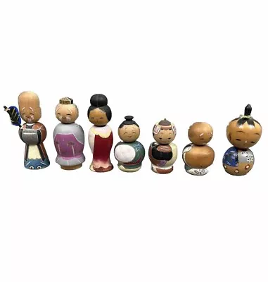 Japanese  7 Lucky Gods Of Fortune Kokeshi Doll Figure Hand Painted • $36.99