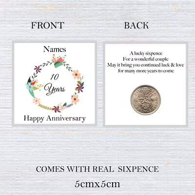 Personalised 10th Wedding Anniversary Lucky Sixpence Keepsake - Token • £2.49