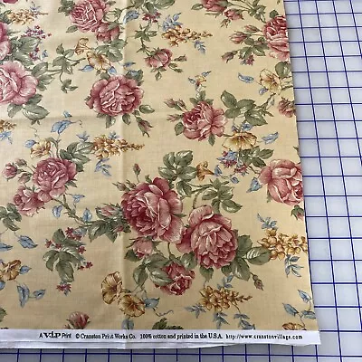 Vintage Cranston Cotton Fabric Cabbage Rose Quilting Big Floral French Country • $17.77