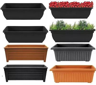 Set Of 2 Trough Plant Pot Long Plastic Planter Outdoor Garden Window Herb Flower • £12.95