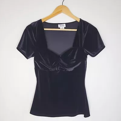 UNIQUE VINTAGE Black Velour Top Size XS Sweetheart Neckline Stretch Retro • $27.99