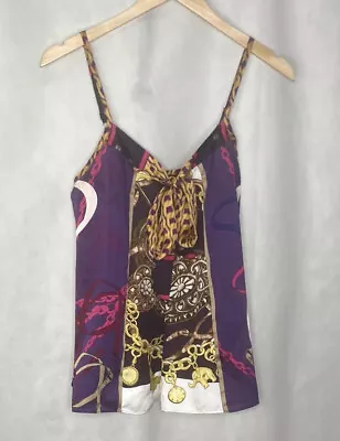 Express Women’s Top Sleeveless Camisole Blouse Purple Gold Versace Look Size Xs • $11.99