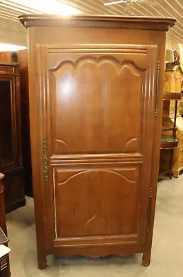 Fine Solid Oak Single Door French Country Armoire Bonnetiere Circa 1840s • $1795.50