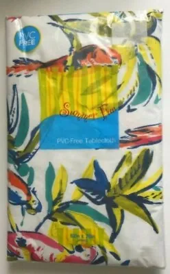 $18.30 • Buy Parrots Tropical Tablecloth Flannel Backed Vinyl Summer Beach 70  Round Outdoor