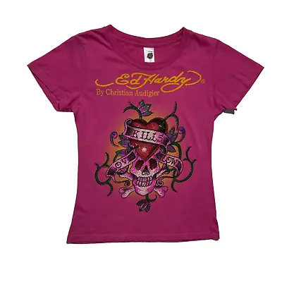 Women`s EdHardy T-Shirt Cotton Pink Size L • $35