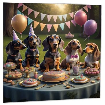 Dachshund Birthday Party Card -  Sausage Dog Dachshund Card Bday 145mm X 145mm • £2.99