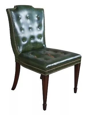 Drexel Heritage Mid Century Sheraton Mahogany Green Leather Tufted Side Chair • $680